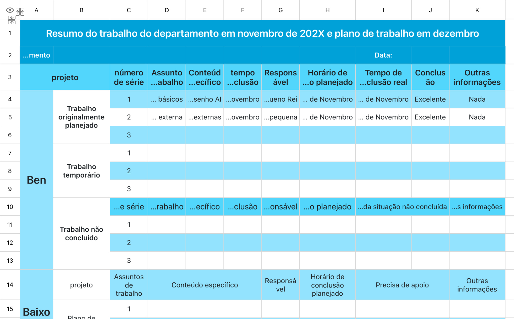 Resumo do trabalho mensal e planejamento